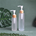 wholesale Frost 150ml 100ml glass bottle with bamboo wooden lotion sprayer pump Customized Made Cosmetic packaging